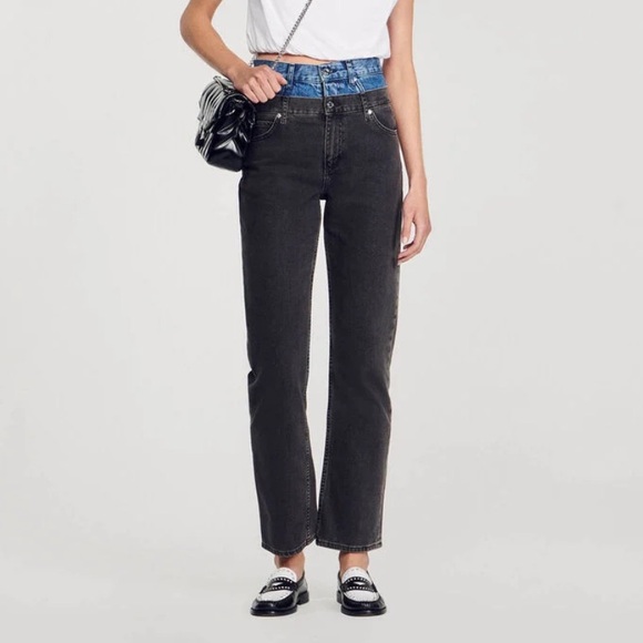 Sandro TWO-TONE DOUBLE-WAISTED JEANS - Picture 1 of 4